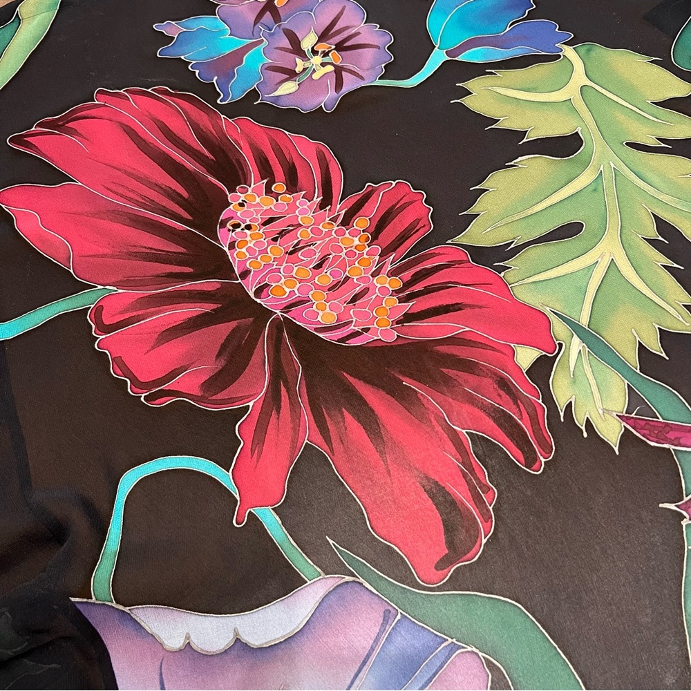 Rare Colorful Tropical Floral Island Print Silk Kimono One Size - Picture 6 of 16